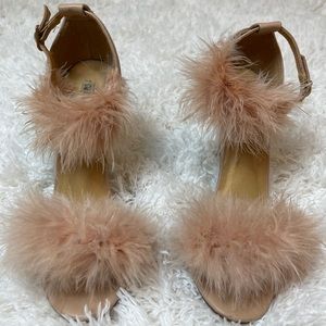 Faux feather heeled sandals